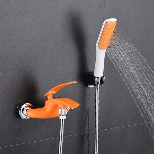 Bathtub Faucets Bathroom Bath Shower Faucets Wall Mounted Total Brass Hot & Cold Bathtub Mixer Crane Tap With Handheld Shower