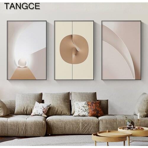 Contemporary Art Beige Pink Geometric Canvas Painting Light Shadow Gradient Posters N Prints Modern Wall Art Pictures Home Decor