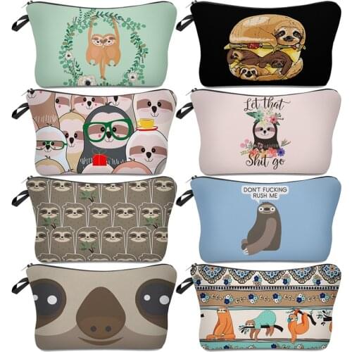 Makeup Bags Sloth Animal Cosmetic Waterproof Custom Style Travel Multifunctional Zipper Design Totes Cute Pattern For Women Girl