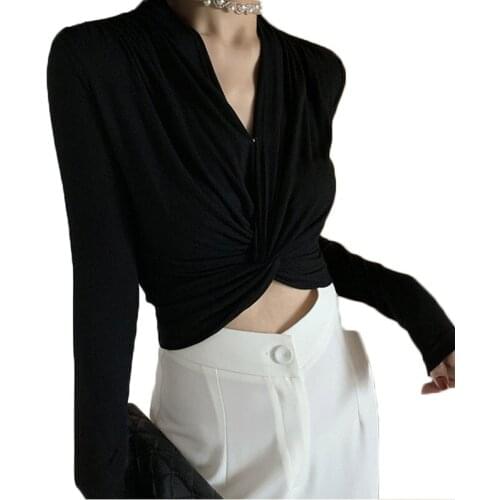 New Spring Retro V-neck Knit High-elastic Sweater Bottoming Shirt Women Elegant Knitted Pullovers Top NS2026