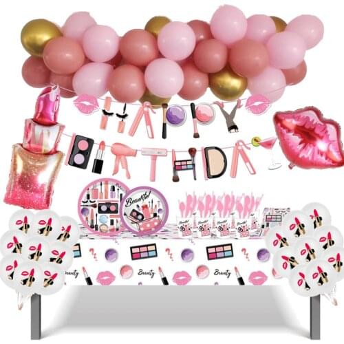 Spa Make Up Birthday Party Supplies Makeup Disposable Tableware Plates Cup Napkins Balloon Garland for Girls Party Decoration