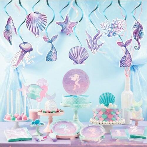 Mermaid Theme Garlands Pendant Aquatic Shell Seahorse Spiral Girl Mermaid 1st Birthday Party Decor Under The Sea Party DIY Favor