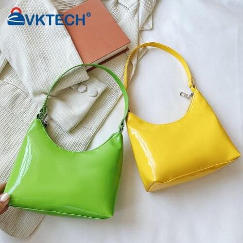 Vintage Women Patent PU Leather Shoulder Underarm Bag Casual Solid Color Small Hobos Handbag Purse