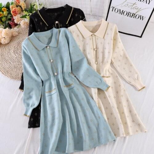 High Quality Elegant Chic Korean Vestidos 2021 Spring Autumn High Waist Slim Knitted Sweater Dress All Match Robe Party Dresses
