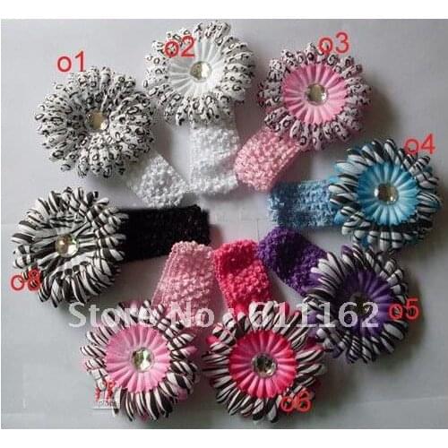 4" Leopard Zebra Gerbera Childrens Hair Accessories baby Girls Flower Clip + 1.5" Hair Headband