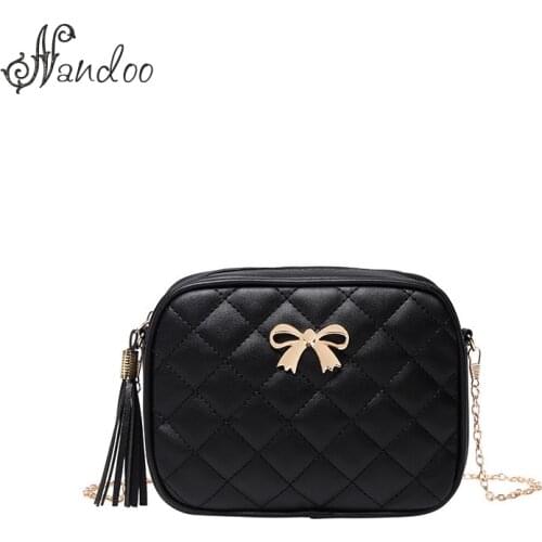 Fashion New 2021 Bowknot Women Messenger Bag Plaid PU Leather Shoulder Bag High Quality Chain Strap Crossbody Small Women Bag