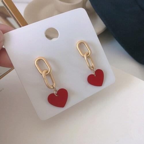 2020 New fashion contracted sweet red Heart Drop earrings elegant geometric circular fresh Women earrings joker lovely
