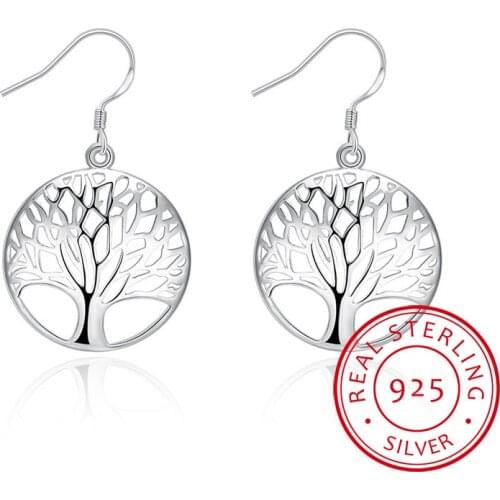 Tree of Life 925 sterling silver Drop Earrings Women Hollow Out Tree Pattern Round Earring moda mujer Jewelry 2019 Pendientes