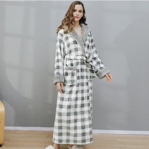 Winter Thicker Plus Size Couple Plaid Pajamas Mens Zipper Pajamas Flannel Bathrobe Wheat Striped Unisex Hooded Bathrobe