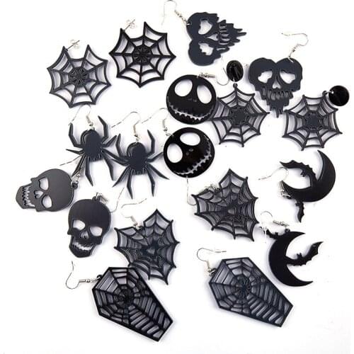 1 pair Acrylic Halloween Big Heart Hollow Evil Skeleton Skull Head Earring Fashion Gift