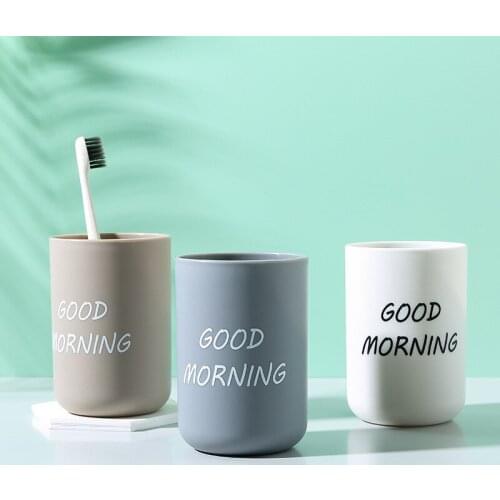 1Pcs Simple Nordic Portable Mouthwash Cup Plastic Toothbrush Holder Good Morning Toothbrush Storage Organizer Cup Dropshipping