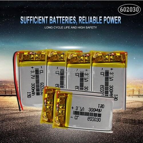 20pcs 3.7V 300mAh 602030 Lithium Polymer Li-Po Rechargeable Battery For Smart Watch PSP LED Lamp RC Helicopter