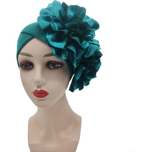 2021 African Auto Gele Aso Oke Headtie Big Flower Womens Turban Caps for Party Muslim Turban Hijabs Female Head Wraps Bonnet