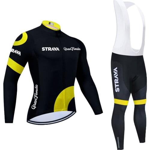 2021 Team STRAVA Long Sleeve Cycling Jersey Set Bib Pants Ropa Ciclismo Bicycle Clothing MTB Bike Jersey Uniform Men Clothes