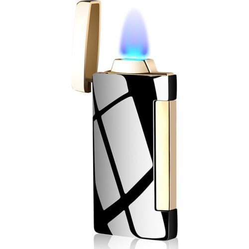 2021 Windproof Flat Flame Torch Cigar Lighter Jet Metal Plasma Arc Gas Butane Lighter Compact Cigarette Side Ignition Gadgets