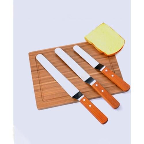 6/8/10/ Inch Stainless Steel Wooden Handle Curved Crank Scraper Nonstick Food Butter Knife Baking Tools Spatula Bread Cutter