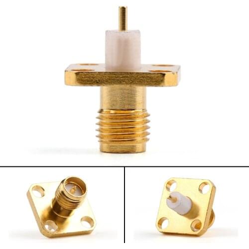 Artudatech 1Pcs / 10PCS Connector RP-SMA Female Plug 4-hole 12.7mm Flange Solder Panel Mount Straight Jack Parts