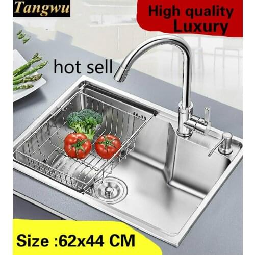 Free shipping Apartment kitchen single trough sink luxury multifunction wash vegetables 304 stainless steel hot sell 62x44 CM