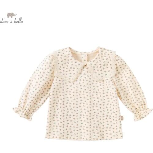 DB20545 dave bella autumn baby girls cute cherry print T-shirt children tops kids girl fashion tees