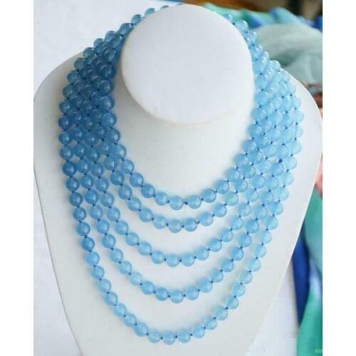 Long 100 "8mm round Light blue jade bead necklace AAA