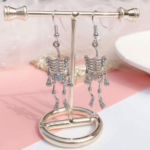 European and American Jewelry skull alloy earrings retro human skeleton long hollow Skull Punk Earrings
