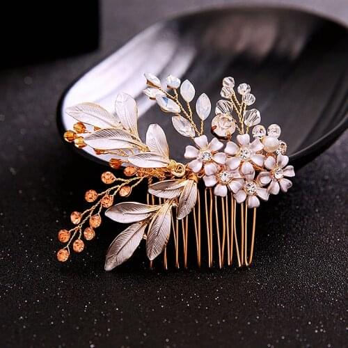 GETNOIVAS Gold Crystal Flower Hair Combs Jewellery Bride Tiaras Headpiece Hair Jewelry Women Wedding Hair Piece Accessories SL