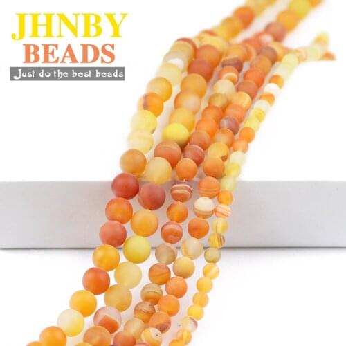 JHNBY Natural Stone Orange Matte Stripe Banded Carnelian Beads 6/8/10MM Round Loose Bead Jewelry Bracelet Accessories Making DIY