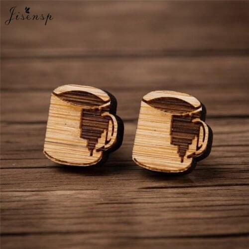 Jisensp New Arrival Lovely Design Coffee Cup Earrings Fashion Cute Tiny Cup Wooden Earring Jewelry for Women Girls Gifts
