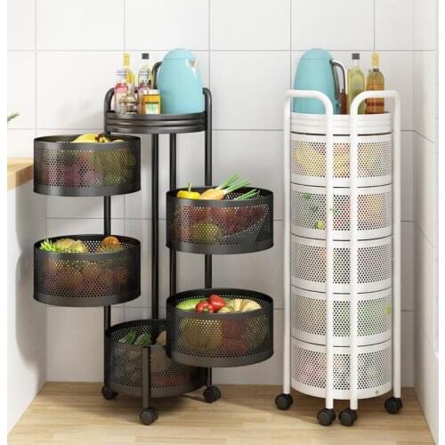 Installation free kitchen revolving shelf floor multi-functional snack storage rack vegetable basket vegetable storage rack