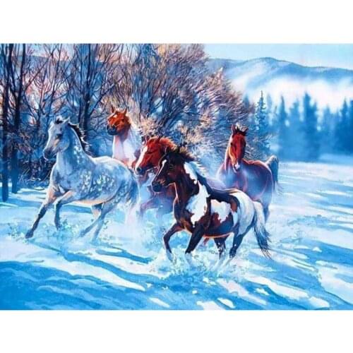 Horses In The Snow Paint By Numbers Coloring Hand Painted Home Decor Kits Drawing Canvas DIY Oil Painting Pictures By Numbers