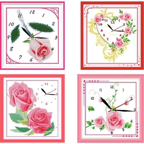 Joy Sunday Cross-Stitch Kits Clock Stamped Music of Rose Print 11CT 14CT Counted Patterns Decor Embroidery Needlework Thread Set