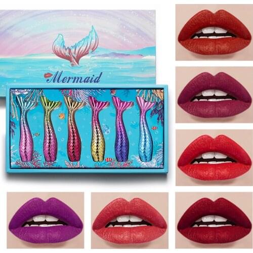 6PCS/Set Fashion Matte Lipstick Set Long Lasting Mermaid Matt Lip Gloss Liquid Lipstick Velvet Red Sexy Lip Gloss Women Lip Make
