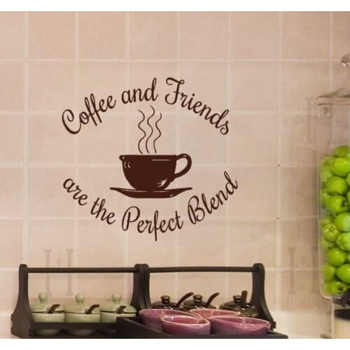 Coffee Shop Wall Decal Windows Vinyl Wall Sticker Quotes Coffee And Friends Are The Perfect Blend Cup Pattern Design DecorSYY689