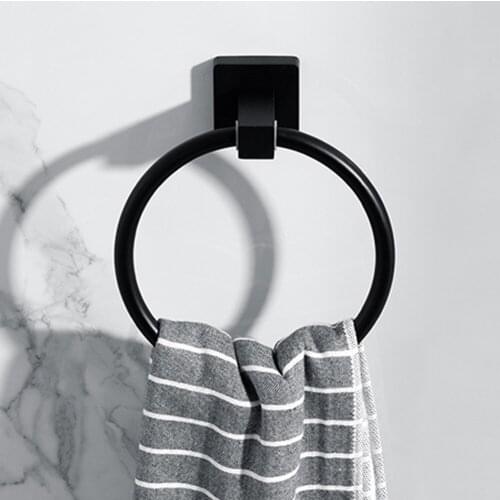Wall Mounted Towel Ring Hanger Space Aluminum Wall Mounted Bathroom Towel Rack towel holder Bathroom Accessories Matte Black