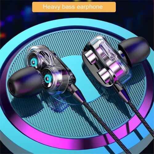 3.5mm Earphone for Huawei 4D Bass Dual Speaker Headset dual drive stereo Earphones with Microphone and Wired Headphone