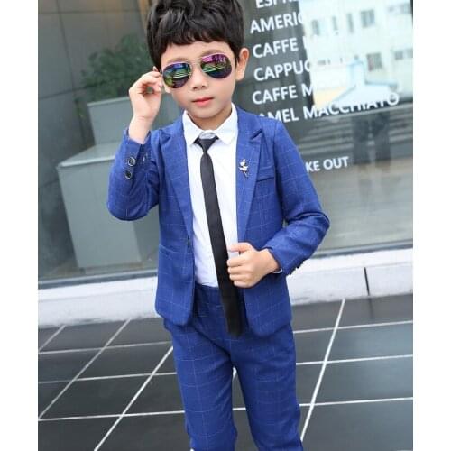 Boys Formal Plaid Jacket+Pants 2Pcs Mariage Clothing Set Gentleman Enfant Kids Wedding Suit Children Performance Evening Dress