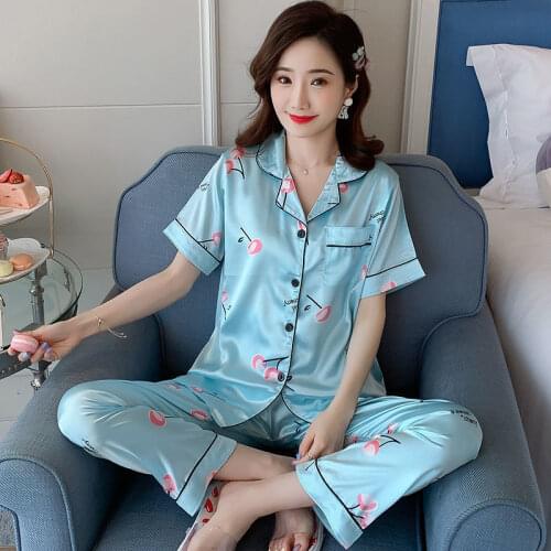 Short Sleeve Silk Pajamas Soft Women Summer Home Set Girl Sleepwear Pyjamas Plus Size 3XL 4XL 5XL 85kg Nightwear Set Women Pjs