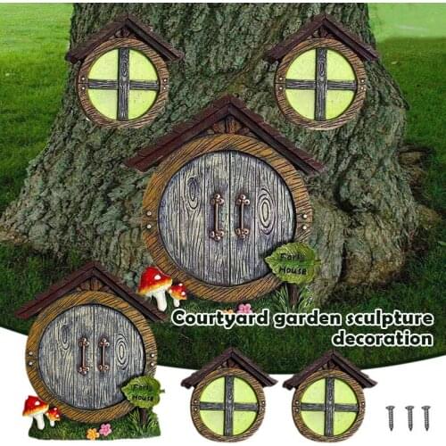 Fairy Door and Windows Set for Trees Luminous Mini Fairy Gnome Garden Decor Accessories for Kids Home Outdoor TN88