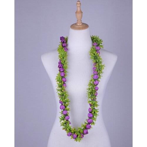 MIXED COLORS Free Shipping HL0045-2 50Pcs/lot 150cm 5Color Artificial Velvet Rosebud&Green Leaves Lei Tropical Hawaiian Necklace