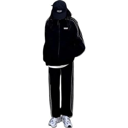 Sports Suit Female 2021 Spring Autumn Students Korean Version Of The New Sweater Loose Thin Lazy Two-Piece Running Wear Trend E0