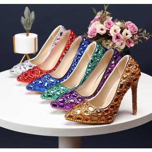 BaoYaFang Pointed Toe High Heels Fashion Wedding shoes Bride Ladies women party dress Pumps Female Shallow Thin Heel Shoes Woman