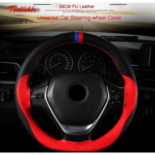 Tonlinker PU Leather Universal Car Steering-wheel Cover 38CM Car-styling Sport Auto Steering Wheel Covers Anti-Slip Accessories