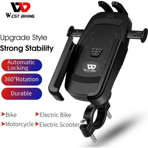 WEST BIKING Universal Bike Phone Holder Alloy Adjustable Bicycle Phone Holder Anti-drop Rotatable Motorcycle Phone Bracket