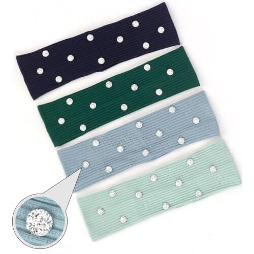 Women Striped Headband Shine Accessories Stretchy Flat Ribbed Hairband Female Girls Turban Cotton Headwear Rhinestones DIY DZ763