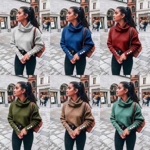 New fall and winter womens high collar sweater loose knit Pullover