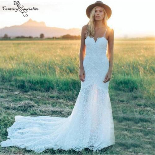 Vestido De Noiva Beaded Lace Boho Wedding Dresses Mermaid Bridal Dress for Women Backless Bohemian Wedding Gowns Robe De Mariee