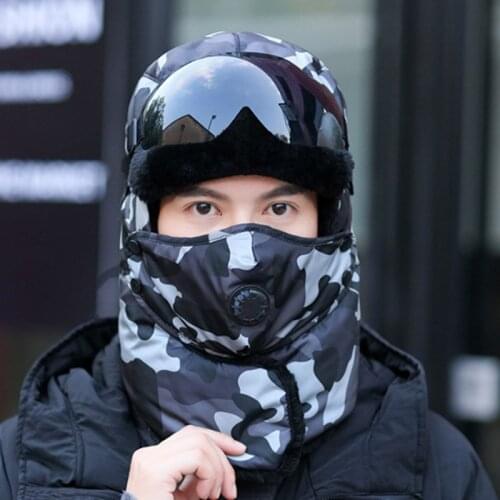 Winter Bomber Hats Plush Earflap Russian Ushanka with Goggles Men Womens Trapper Aviator Pilot Hat Faux Leather Fur Snow Caps