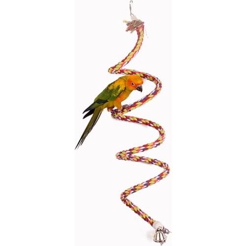 0.5/1/1.5m Chewing Bar Parrot Bird Perch Toy Spiral Cotton Rope Swing Climbing Standing Toys With Bell Bird Parrot Supplies