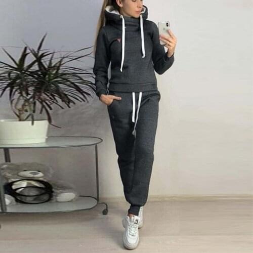 2021 Winter Womens Sportswear Tracksuit Sets Keep Warm Long Sleeve Drawstring Hooded Casual Sweatshirt Tops Pants Jogger Sets #W