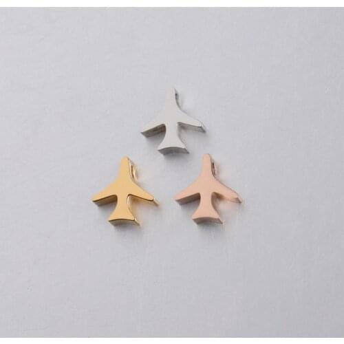 5pcs/lot 10x10mm Stainless Steel Aircraft 1.8mm Hole Polishing Pendants For DIY Necklace Making Supplies Jewelry Finding